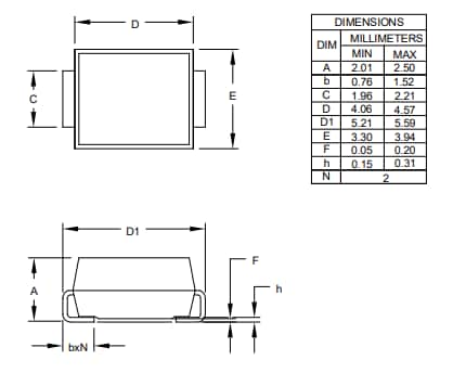 Plan mécanique - Semtech Diodes de protection DES SMBJxA